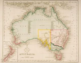 Map of Australia and New Zealand (coloured engraving) | Obraz na stenu