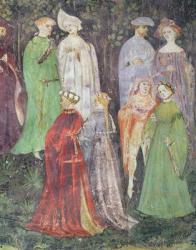 The Month of June, detail of noblemen and women walking, c.1400 (fresco) | Obraz na stenu