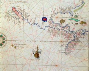 Central America, from an Atlas of the World in 33 Maps, Venice, 1st September 1553 (ink on vellum) (detail from 330960) | Obraz na stenu