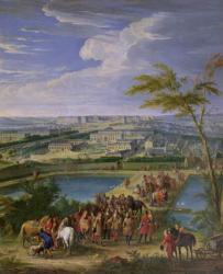 The Town and Chateau of Versailles from the Butte de Montboron, where Louis XIV (1638-1715) with Louvois, Mansart and Le Notre Saw the Water Arrive from the Marly Machine into the Reservoirs, 1688 (oil on canvas) | Obraz na stenu