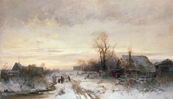 Children playing in a winter landscape (oil on canvas) | Obraz na stenu
