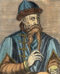 Portrait of Johannes Gutenberg (c.1400-68) (engraving) (later colouration) | Obraz na stenu
