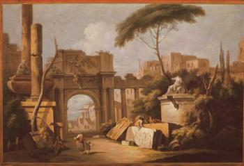 Ancient Ruins with a Great Arch and a Column, c.1735-40 (oil on canvas) | Obraz na stenu