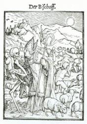 Death and the Bishop, from 'The Dance of Death', engraved by Hans Lutzelburger, c.1538 (woodcut) (b/w photo) | Obraz na stenu