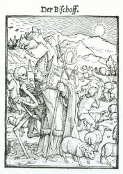 Death and the Bishop, from 'The Dance of Death', engraved by Hans Lutzelburger, c.1538 (woodcut) (b/w photo) | Obraz na stenu