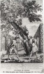Argument between Jean-Jacques Rousseau (1712-78) and Voltaire (1694-1778) (engraving) (b/w photo) | Obraz na stenu