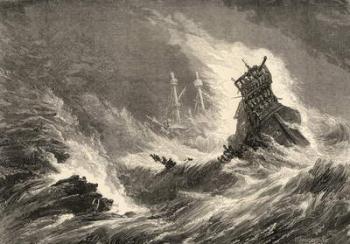 A ship of the Spanish Armada, wrecked on the west coast of Ireland, illustration from 'Spanish Pictures' by the Rev. Samuel Manning (engraving) | Obraz na stenu