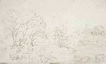 Landscape: a stream running between trees (drawing) | Obraz na stenu