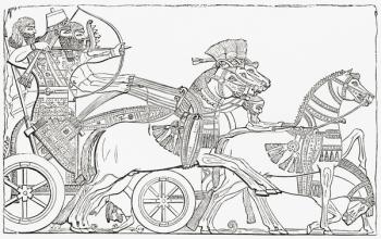 Assyrian war chariot. From The Imperial Bible Dictionary, published 1889. | Obraz na stenu