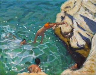 Diving and swimming,,Skiathos. 2016,(oil on canvas) | Obraz na stenu