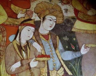 Nobles at the Court of Shah Abbas I (1588-1629) (fresco) (detail) | Obraz na stenu