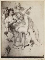 Half naked man supported by three men, study for 'Alexander the Great and Porus' or 'The Defeat of Porus', c.1665-73 (pierre noire & white chalk highlights on beige paper) | Obraz na stenu