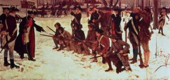 Baron von Steuben drilling American recruits at Valley Forge in 1778, 1911 (oil on canvas) | Obraz na stenu