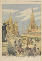 Celebration for the Coronation of Tsar Nicolas II (1894-1917) Arrival of the Cortege in Red Square, from 'Le Petit Journal', 31st May 1896 (coloured engraving) | Obraz na stenu