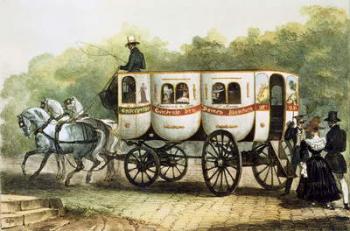 'Enterprise Generale des Dames Blanches', omnibus from Madeleine to Porte Saint-Martin, c.1850 (colour litho) | Obraz na stenu