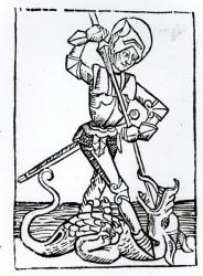 St. George, from the 'Liber Chronicarum' by Hartmann Schedel (1440-1514) 1493 (woodcut) (b/w photo) | Obraz na stenu