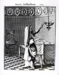 The Lighting of the Sabbath Candles (engraving) (b/w photo) | Obraz na stenu