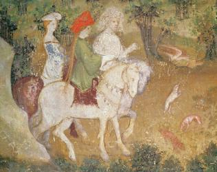 The Month of September, detail of the departure for the hunt, c.1400 (fresco) | Obraz na stenu