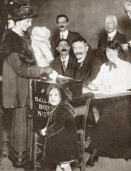 A British woman voting for the first time in the General Election of 1918. From The Story of 25 Eventful Years in Pictures, published 1935. | Obraz na stenu