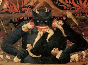 The Last Judgement, detail of Satan devouring the damned in hell, c.1431 (oil on panel) | Obraz na stenu