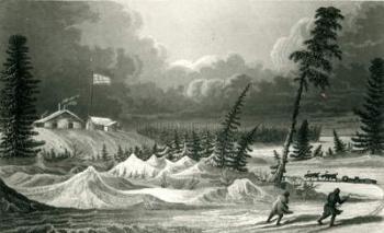 Winter View of Fort Franklin, engraved by Edward Francis Finden (1791-1857) May 1828 (engraving) (b/w photo) | Obraz na stenu