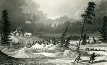 Winter View of Fort Franklin, engraved by Edward Francis Finden (1791-1857) May 1828 (engraving) (b/w photo) | Obraz na stenu