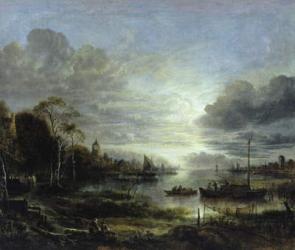 Landscape in Moonlight (oil on canvas) | Obraz na stenu
