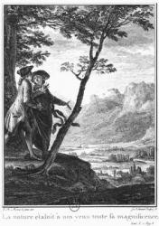 Profession of faith of the Savoyard vicar, illustration from 'L'Emile' by Jean-Jacques Rousseau (1712-78) engraved by Jean Baptiste Simonet (1742-1813) published in 1778 (engraving) (b/w photo) | Obraz na stenu