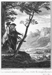 Profession of faith of the Savoyard vicar, illustration from 'L'Emile' by Jean-Jacques Rousseau (1712-78) engraved by Jean Baptiste Simonet (1742-1813) published in 1778 (engraving) (b/w photo) | Obraz na stenu