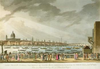 Lord Nelson's funeral procession by water from Greenwich to Whitehall from 'The History and Graphic Life of Nelson', engraved by J. Clark and H. Marke, pub. by Orme, 1806 (coloured engraving) | Obraz na stenu
