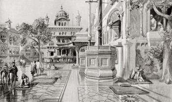 The Akal Takht or Akal Bunga, Harmandir Sahib (Golden Temple) complex, Amritsar, Punjab, India in 1864, from Hutchinson's History of the Nations, pub.1915 | Obraz na stenu