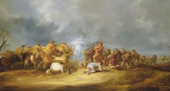 A Calvary Charge: mounted troops attacking a musket block (oil on canvas) | Obraz na stenu