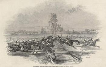 Worchester Steeple Chase: The Water Leap opposite the Grand Stand, from 'The Illustrated London News', 26th April 1845 (engraving) | Obraz na stenu