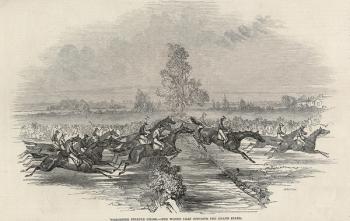 Worchester Steeple Chase: The Water Leap opposite the Grand Stand, from 'The Illustrated London News', 26th April 1845 (engraving) | Obraz na stenu