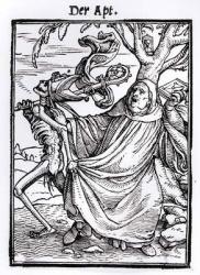 Death and the Abbot, from 'The Dance of Death', engraved by Hans Lutzelburger, c.1538 (woodcut) (b/w photo) | Obraz na stenu