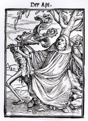 Death and the Abbot, from 'The Dance of Death', engraved by Hans Lutzelburger, c.1538 (woodcut) (b/w photo) | Obraz na stenu