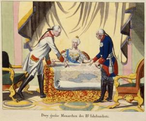 Joseph II, Catherine the Great and Frederick II (coloured engraving) | Obraz na stenu