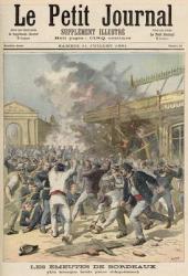 Events in Bordeaux: Burning a Kiosk in Place d'Aquitaine, from 'Le Petit Journal', 11th July 1891 (colour litho) | Obraz na stenu