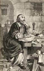 Nicholas Ridley writing letters in prison whilst awaiting his execution, c.1865 (wood engraving) | Obraz na stenu