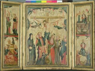Triptych depicting the Crucifixion of Christ, c.1350 (tempera and gold leaf on panel) (see also 150814) | Obraz na stenu