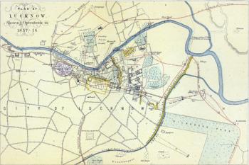 Plan of Lucknow showing Operations in 1857-58, pub. by William Mackenzie, c.1860 (coloured engraving) | Obraz na stenu