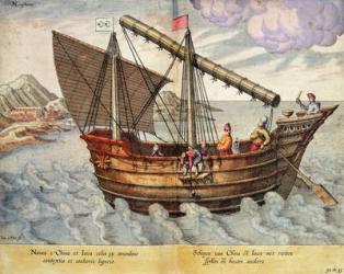 A Ship from China and Java rigged with mat sails (engraving) | Obraz na stenu