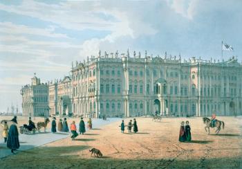 The Winter Palace as seen from Palace Passage, St. Petersburg, c.1840 (colour litho) | Obraz na stenu