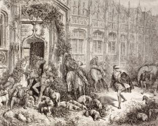 Scene from Sleeping Beauty by Charles Perrault. From El Mundo Ilustrado, published Barcelona, circa 1880. | Obraz na stenu