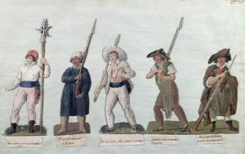 A Sans Culotte with his Pike, a Carter, a Market Porter, a Cobbler and a Carpenter (gouache on card) | Obraz na stenu