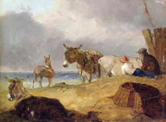 Donkeys and Figures on a Beach (oil on canvas) | Obraz na stenu