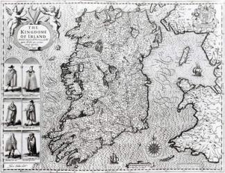 The Kingdom of Ireland, engraved by Jodocus Hondius (1563-1612), 'Theatre of the Empire of Great Britain', pub. by John Sudbury and George Humble, 1611-12 (engraving) (b&w photo) (see 108099 for detail) | Obraz na stenu