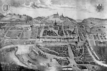 View of the chateau and town of Joinville, from a painting of 1639 (litho) (b/w photo) | Obraz na stenu