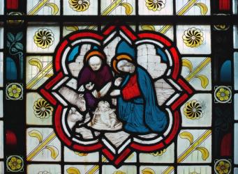 Stained glass window, detail of a Nativity scene, 14th century | Obraz na stenu