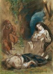 Lelia in the Cave, from 'Lelia' by George Sand (1804-76) c.1852 (pastel on paper) | Obraz na stenu
